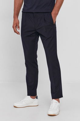Hugo Pantaloni Bărbați, Culoarea Albastru Marin, Mulat Bărbaţi Bleumarin, Panza, Model Model Fin